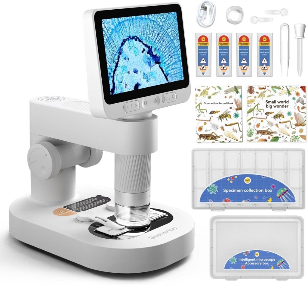 Digitale microscoop 1600x met 1080p HD, 4 inch IPS-scherm en 8 verstelbare LED-lichten