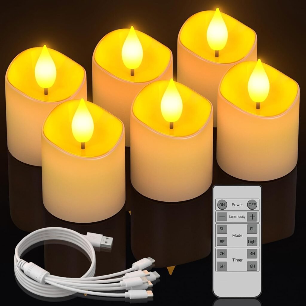 Oplaadbare LED waxinelichtjes set van 6 met timer en afstandsbediening, Ø 3,8 cm