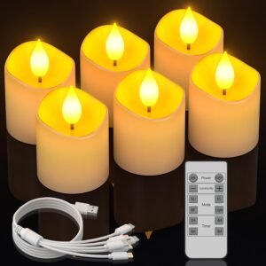 LED Waxinelichtjes Oplaadbaar Set 6 Stuks – Elektrische Kaarsen met Timer en Afstandsbediening – USB-C – Ø 3,8 cm – Energieklasse A