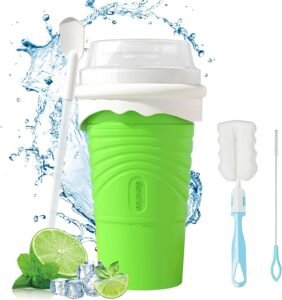 Slushy Maker Cup – Siliconen Slushie Beker met Rietje en Lepel – DIY IJsdrankjes en Smoothies – BPA-vrij, 500 ml, GROENTE