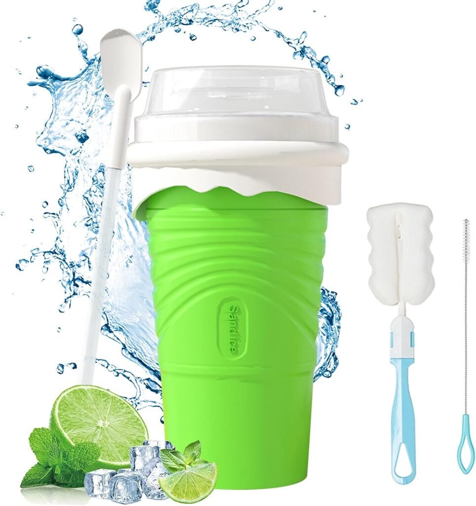 Slushy Maker Cup siliconen slushie beker met rietje en lepel voor DIY ijsdrankjes, inclusief reinigingsborstel