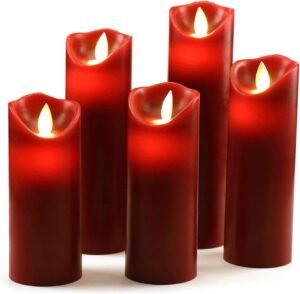 LED Kaarsen Set – 5 Rode Flameless Kaarsen op Batterij – Decoratieve Stompkaarsen Zonder Vlam – 10,2 tot 20,3 cm