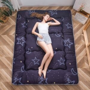 Japanse Futon Matras 150×200 cm – Opvouwbare Slaapmat – Dikke Tatami Vloermat – Maan- en Sterren Design