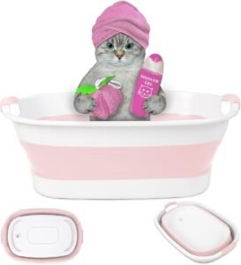 Opvouwbaar Huisdierenbad – Draagbaar Bad voor Puppy’s en Katten – BPA-vrij met Waterafvoer – Ruimtebesparend Ontwerp, Roze