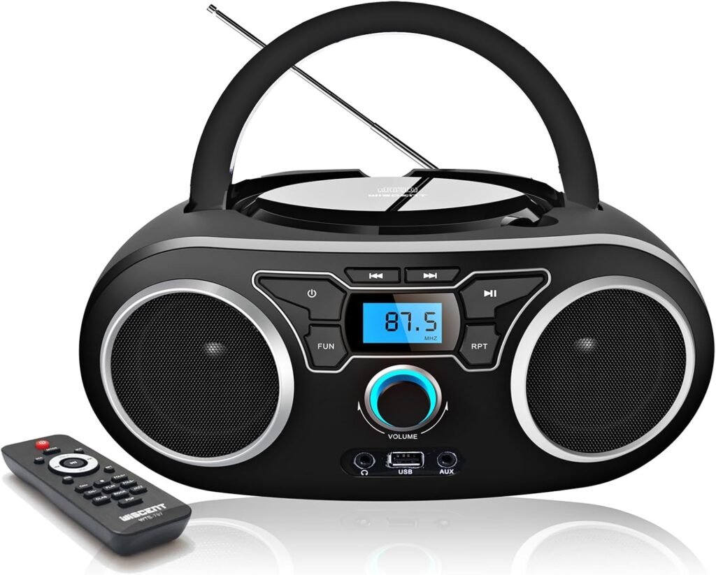 Draagbare CD speler voor kinderen met Bluetooth, FM radio, MP3 functie en USB AUX aansluiting