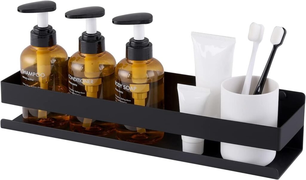 Zwarte doucheplank voor wandmontage van 40 cm, schroefgemonteerde badkamerplank met ruime opbergruimte