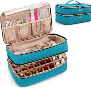 Nagellak Organizer Tas – Dubbellaags Opbergetui voor 40 Flesjes – Manicure Tool Opbergvakken – Tealkleur
