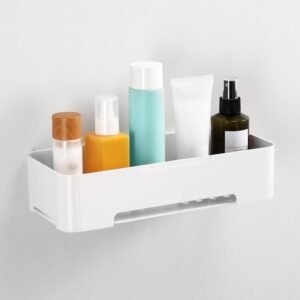 Doucheplank Zelfklevend – Shampoohouder en Doucherek – Badkamerorganizer Zonder Boren – Wit Plastic, 30 x 13 x 7 cm
