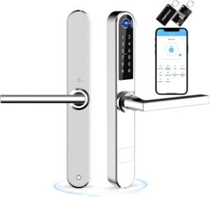 Slim Deurslot met Vingerafdruk – Smart Lock met Touchscreen Toetsenbord – Kaartsleutel – Voor Aluminium Deuren – Zilver