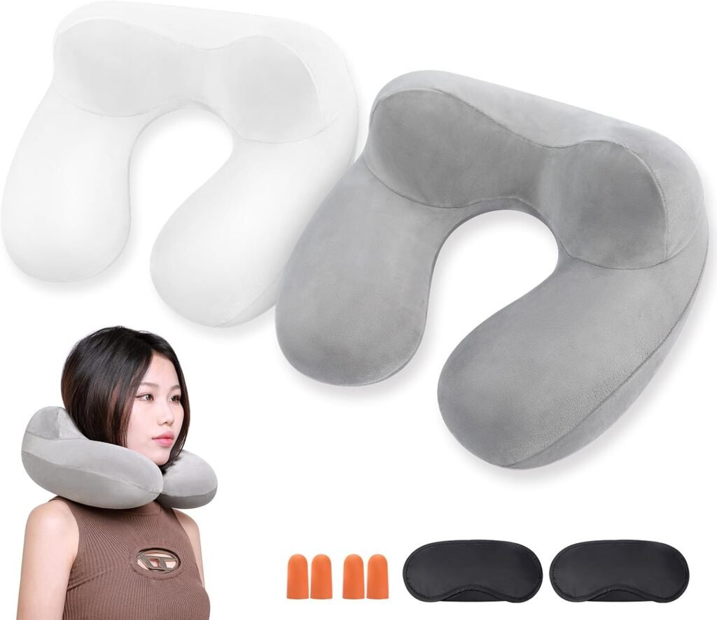 Opblaasbaar reiskussen met slaapmasker, lichtgewicht en draagbaar voor onderweg met neusondersteuning