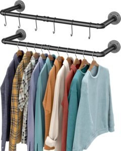 Kledingstang Industrieel – Wandgemonteerde Kledingstang – Zwart – Duurzame Kledingopslag met Verwijderbare Hangers