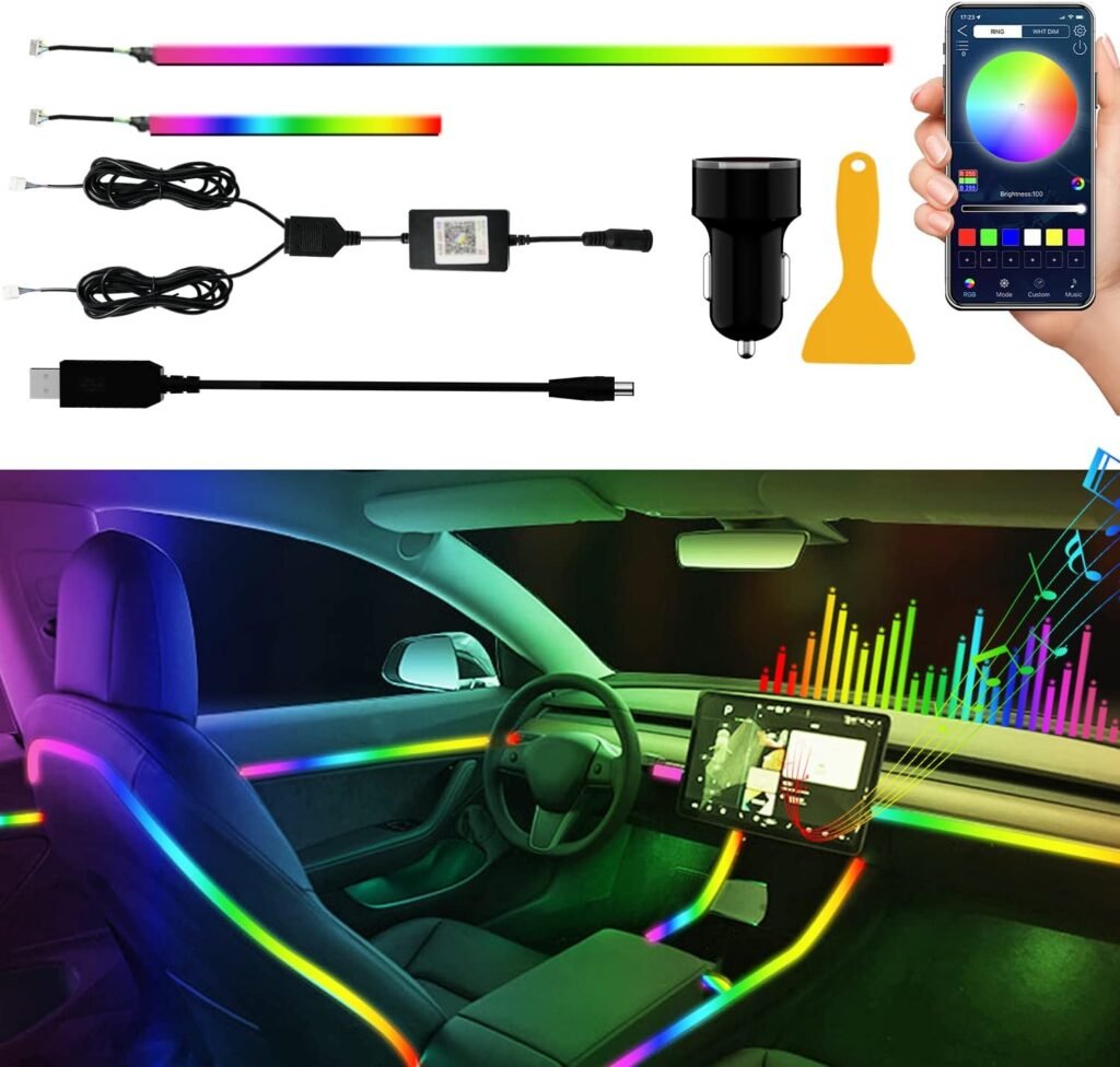 Auto interieur LED verlichting set met draadloze bediening en muziekgestuurde sfeerverlichting