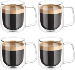 Dubbelwandige koffiekopjes – Cappuccinokopjes van borosilicaatglas – Thermische isolatie – 250 ml – Vaatwasser- en magnetronbestendig