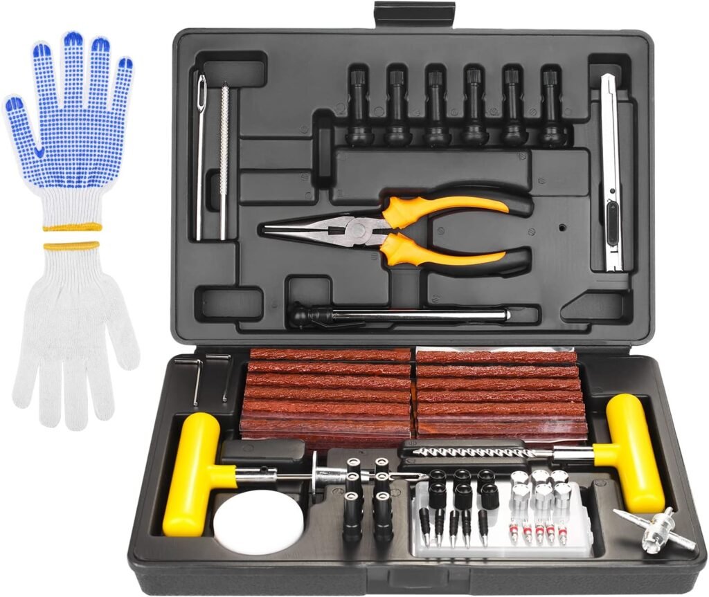 Bandenreparatieset auto met bandenspanningsmeter voor reparatie van lekke banden