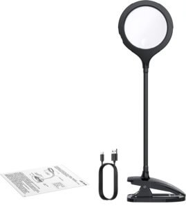 Vergrootglas Lamp LED – Tafelklemlamp met 5x en 10x Vergroting – Oplaadbare Loep met 15 LED Lichten – Flexibele Hals voor Lezen en Reparaties