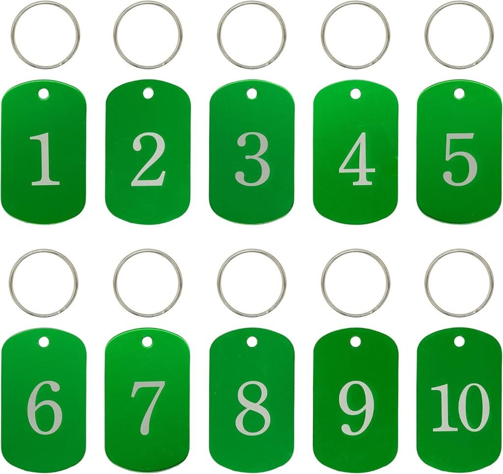 Aluminium gegraveerde nummerlabels en sleutelhangers set 1-10, personaliseerbare ID-tags voor sleutelorganisatie