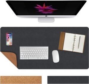 Dubbelzijdige bureauonderlegger van PU leer 90 x 43 cm, waterdichte bureaumat voor thuis en kantoor