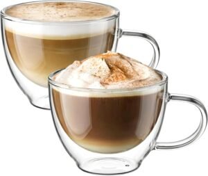 Macchiatoglazen Dubbelwandig – Koffiebekers van Borosilicaatglas – Vaatwasmachinebestendig – Set van 2 x 350 ml