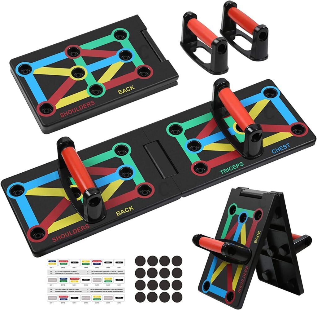 Kleurgecodeerd push-up board met antislip handgrepen voor spiergerichte training