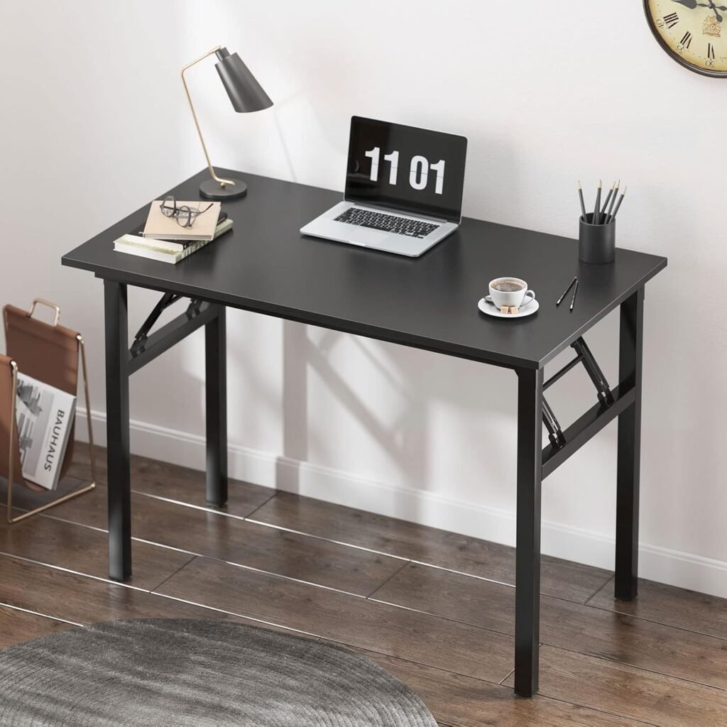 Opvouwbaar Bureau 80x40 cm - Computer Tafel voor Thuiswerk en Kantoor - Vergadertafel met Teak Look en Zwart Frame - Compact Design