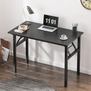 Opvouwbaar Bureau 80×40 cm – Computer Tafel voor Thuiswerk en Kantoor – Vergadertafel met Teak Look en Zwart Frame – Compact Design