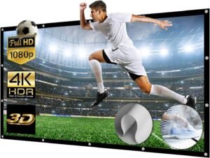 Groot Projectiescherm 100 Inch 16:9 – HD Projectiescherm voor Thuisbioscoop – Wandmontage – Geschikt voor 4K en 3DCreëer een meeslepende kijkervaring met het 200 inch projector scherm. Geniet van haarscherpe beelden en levendige kleuren in elke setting, van thuisbioscoop tot zakelijke presentaties.  Voordelen  Verbluffende beeldkwaliteit met een gain factor van 1.4 en een kijkhoek van 160°. Opvouwbaar en wasbaar voor eenvoudig transport en onderhoud. Duurzaam en kreukbestendig materiaal voor langdurig gebruik. Eenvoudige installatie met diverse bevestigingsopties voor de perfecte projectie. Indrukwekkende Beeldkwaliteit  Het 200 inch scherm biedt een aspectverhouding van 16:9 en een indrukwekkende displayruimte van 443 x 249 cm. Dankzij de gain factor van 1.4 en de brede kijkhoek van 160° geniet u van een helder beeld met uitstekend contrast, ideaal voor 4K of 3D projecties.  Opvouwbaar en Draagbaar  Het scherm is ontworpen om opvouwbaar te zijn, waardoor u het gemakkelijk kunt meenemen naar verschillende locaties. Of u nu een thuisbioscoopavond organiseert of een presentatie geeft op kantoor, dit scherm past zich aan aan uw behoeften.  Duurzaam en Kreukbestendig  Het robuuste materiaal van het scherm is milieuvriendelijk en dik, waardoor het bestand is tegen slijtage en langdurig gebruik. U kunt het scherm eenvoudig strijken op lage temperatuur of strak trekken op een geschikt frame om kreukels te verwijderen.  Eenvoudige Installatie  Dankzij de 26 metalen oogjes aan het scherm kunt u het gemakkelijk in elke richting strak trekken voor een perfecte projectie. Het scherm kan worden gemonteerd met nagels, haken, touwen, rubberen banden, pennen en lussen voor veelzijdige installatiemogelijkheden.  Verpakkingsinhoud  1x 200 inch Projector Scherm Bevestigingsmateriaal: nagels, haken, touwen, rubberen banden, pennen, lussen Gebruikershandleiding Productspecificaties  Afmetingen: 443 x 249 cm Aspect Ratio: 16:9 Gain Factor: 1.4 Kijkhoek: 160° Bestel nu voor een meeslepende kijkervaring!