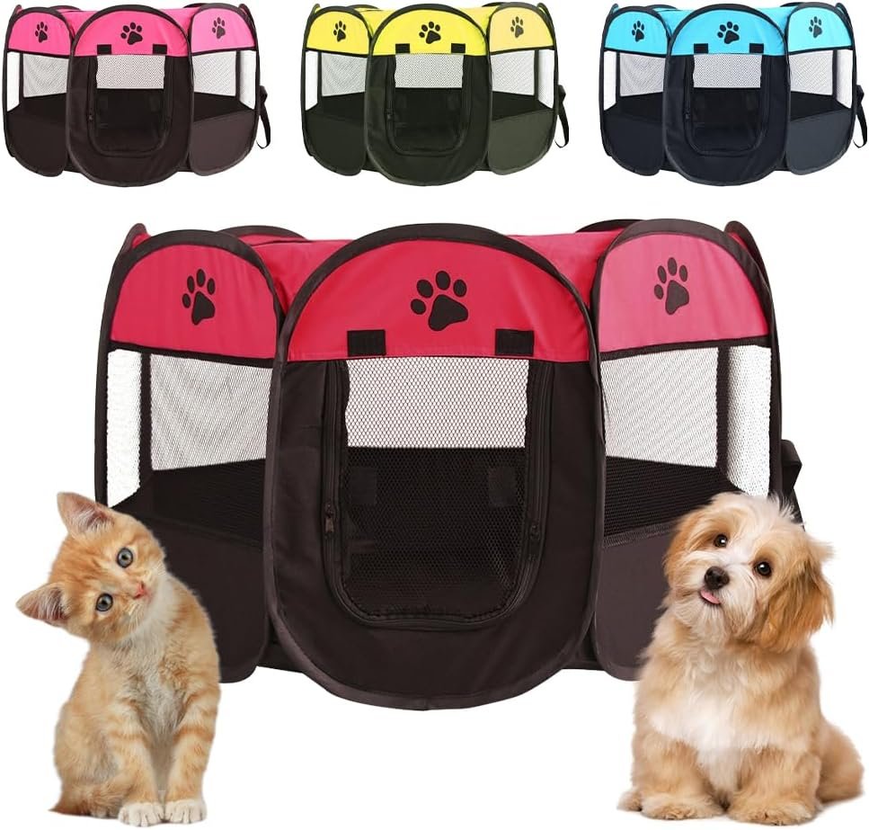 Opvouwbare puppyren met waterdichte hondenomheining en rode speelruimte voor puppies