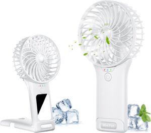 Mini Handventilator – Draagbare Ventilator met Spiegel – USB Oplaadbaar – 4 Snelheden – 2000 mAh – Lichtblauw