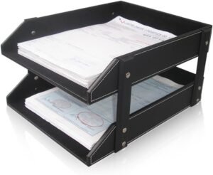 Leren A4 brievenbakje met lades voor bureauorganisatie