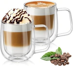 Dubbelwandige Koffiekopjes – Cappuccinokopjes van Borosilicaatglas – Thermische Isolatie – 250 ml – Vaatwasser- en Magnetronbestendig