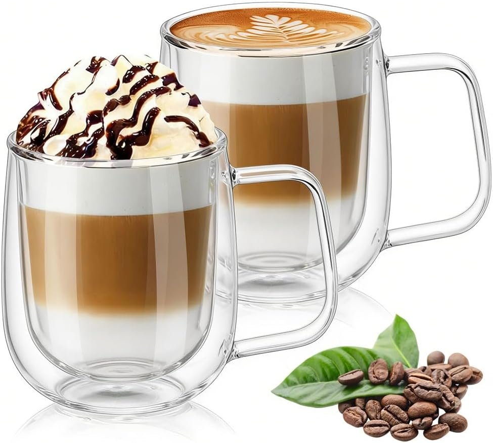 Dubbelwandige Koffiekopjes - Cappuccinokopjes van Borosilicaatglas - Thermische Isolatie - 250 ml - Vaatwasser- en Magnetronbestendig
