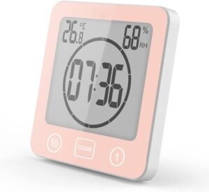 Douchetimer Waterdicht met Thermometer en Hygrometer – Countdown Klok voor Badkamer – Energiebesparing en Efficiënt Waterverbruik