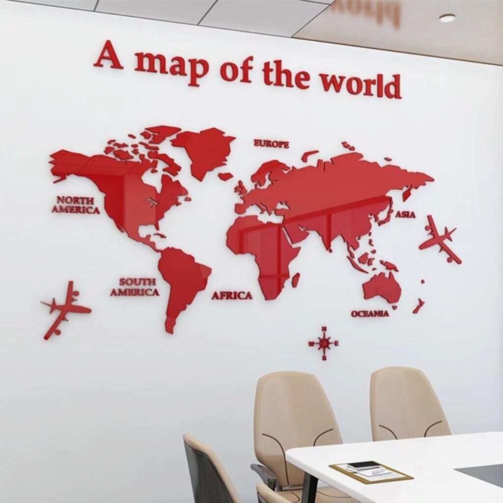 Wereldkaart muurdecoratie 180 x 100 cm voor woonkamer, slaapkamer en kantoor