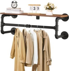 Industrieel Kledingrek Muur – Wandgarderobe voor Kleding en Accessoires – Ruimtebesparend Opbergrek – Zwart Metaal