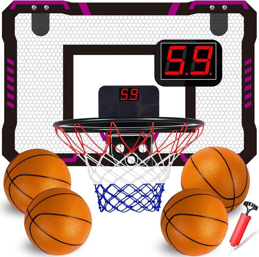 Basketbalmand voor binnen met hoogteverstelbare standaard en elektronisch scorebord, inclusief basketbal