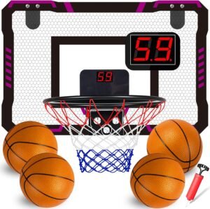 Basketbalmand voor binnen met hoogteverstelbare standaard en elektronisch scorebord, inclusief basketbal