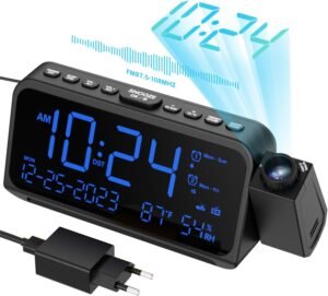 Digitale Wekkerradio met Projectie – Alarmklok met USB en Type-C Oplader – Projectieklok voor Slaapkamer – Snooze Functie en Batterij Backup