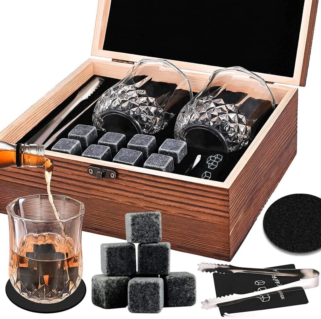 Whisky stenen en glazen set met koelstenen en tumblers