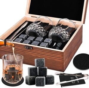 Whisky stenen en glazen set – Whisky koelstenen met tumblers – Whiskyglazen en stenen – Luxe cadeauset