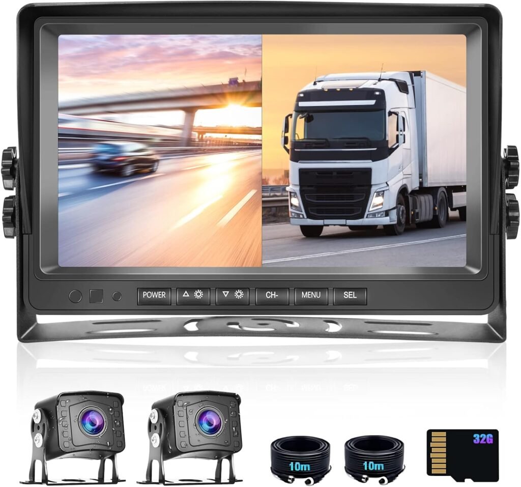 Achteruitrijcamera set met dubbele HD-camera en 7 inch monitor voor vrachtwagen, camper, aanhanger en auto