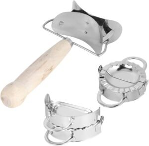 Dumpling Maker Set RVS – Dumplingvormen met Houten Deegroller – Keukenhulpmiddel voor Zelfgemaakte Dumplings