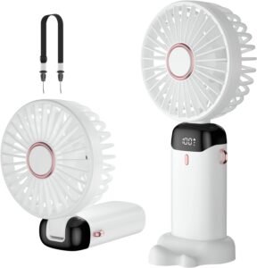 Draagbare Handventilator – USB Oplaadbaar met Standaard – Opvouwbare Mini Ventilator – Wit, 9 cm