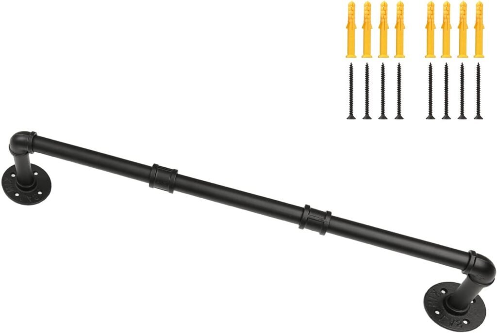 Industriële zwarte kledingstang voor aan de muur met planken, 70 cm