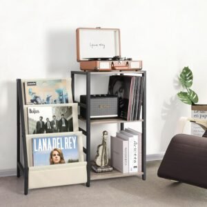 Draaiplatform tafel met 3 niveaus voor vinyl platen en platenspeler standaard wit modern design voor woonkamer