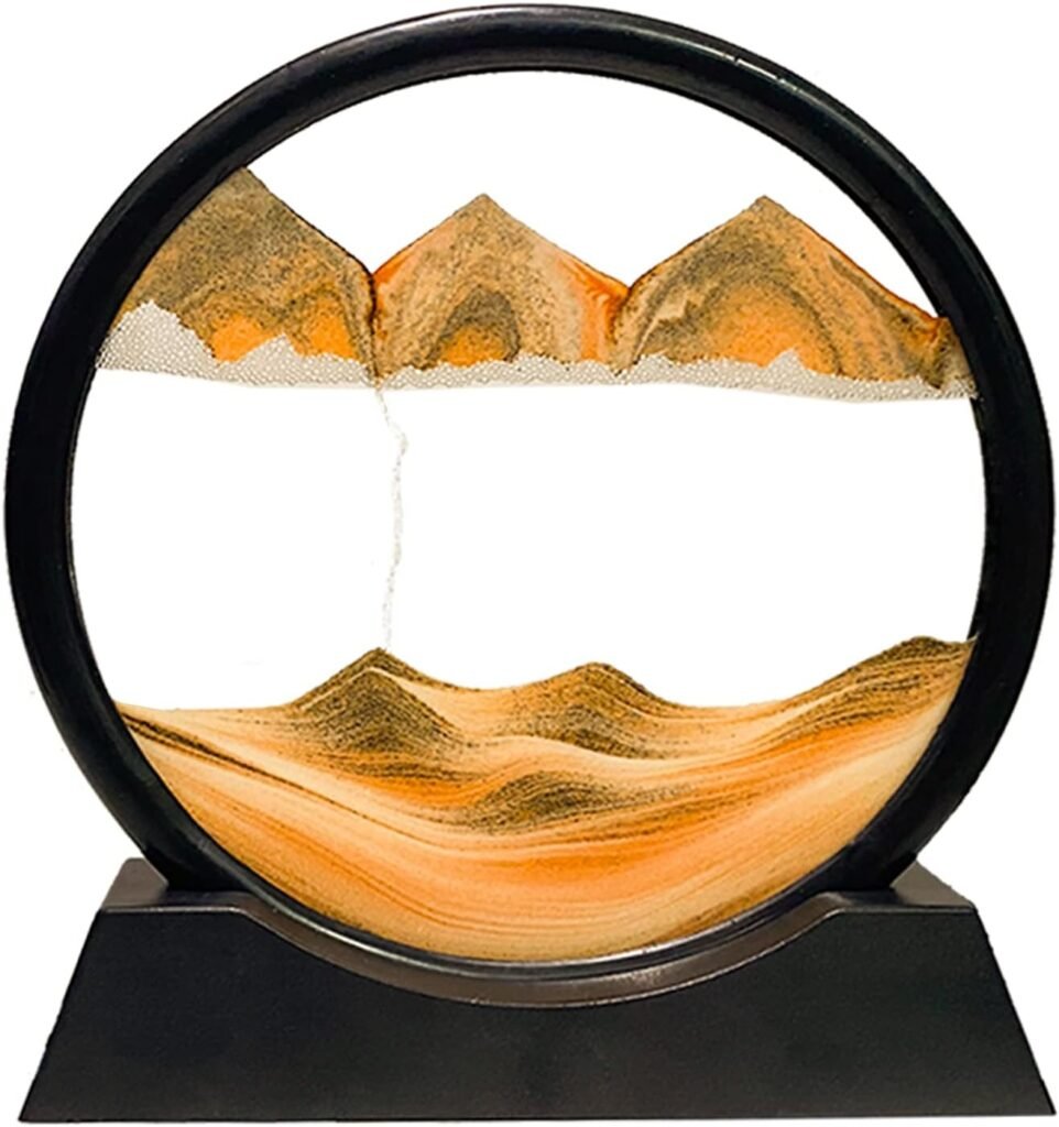 Dynamische zandloper met bewegende zandkunst en decoratieve zandpatronen