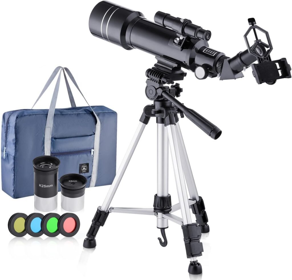Refractortelescoop voor beginners met verstelbaar statief, oculairs en maankaart