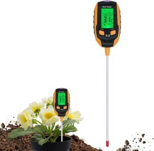 Plantenvochtmeter met Temperatuurmeting – Bodemvochtigheidsmeter voor Binnen- en Buitenplanten – Hygrometer met LCD-display – 32 x 6,3 x 4,5 cm