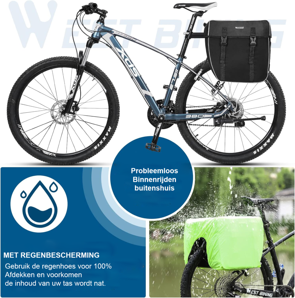Dubbele Fietstas 30 Liter - Waterdichte Bagagetas voor Fiets - Scheurvast met Regenhoes en Draagriem - Voor Pendelaars