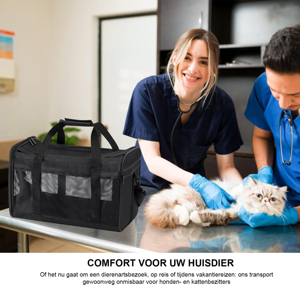 Hondentransportbox Opvouwbaar - Transportbox voor Hond en Kat - Met Hondenkom - Draagtas - 42 x 27 x 28 cm, Zwart