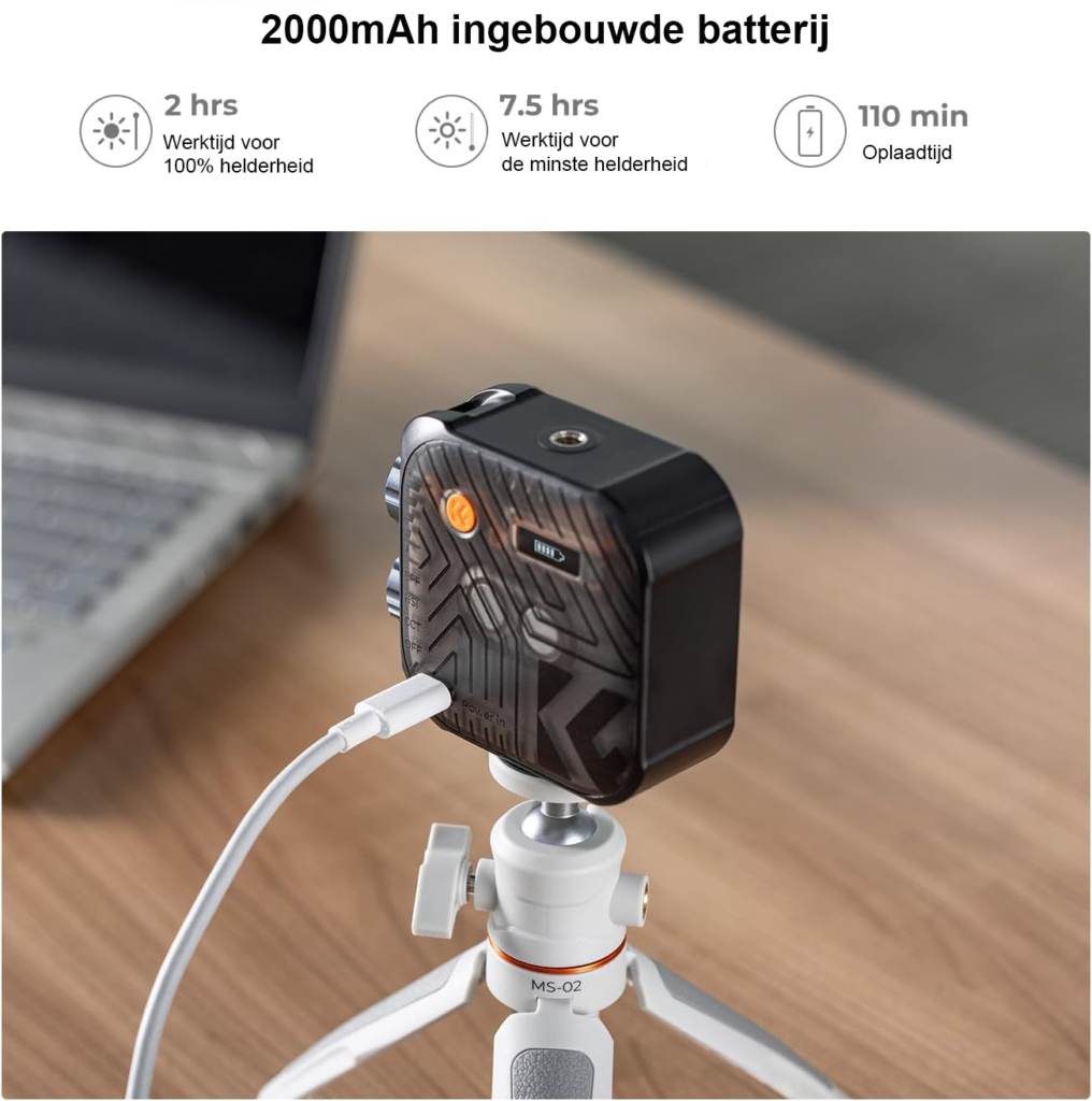 RGB videolamp met 60 LED’s, 360° full color, 21 lichteffecten en 2000mAh accu